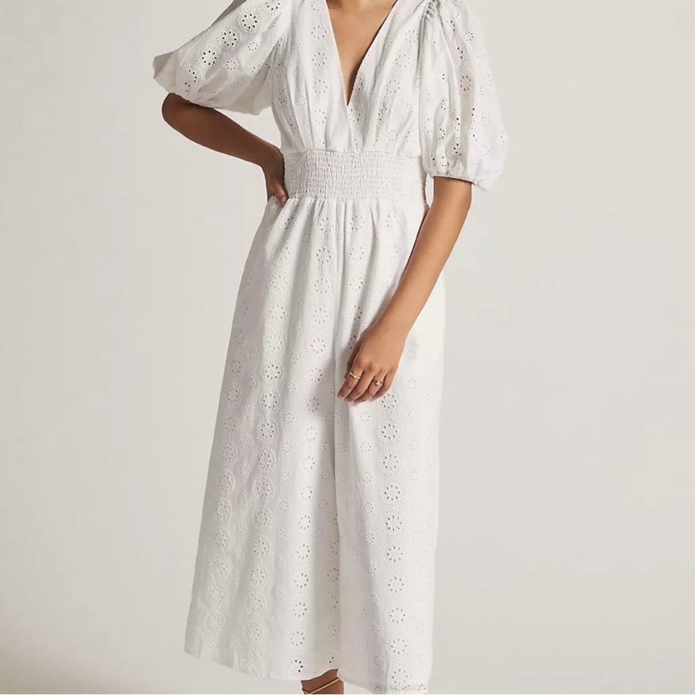 NWT Anthropologie Hutch Smocked-Waist White Eyelet Jumpsuit